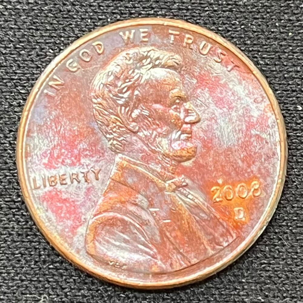 Lincoln Penny One Cent 2008-D Synthesized Sunset Toning Handmade Dyed Coin #39